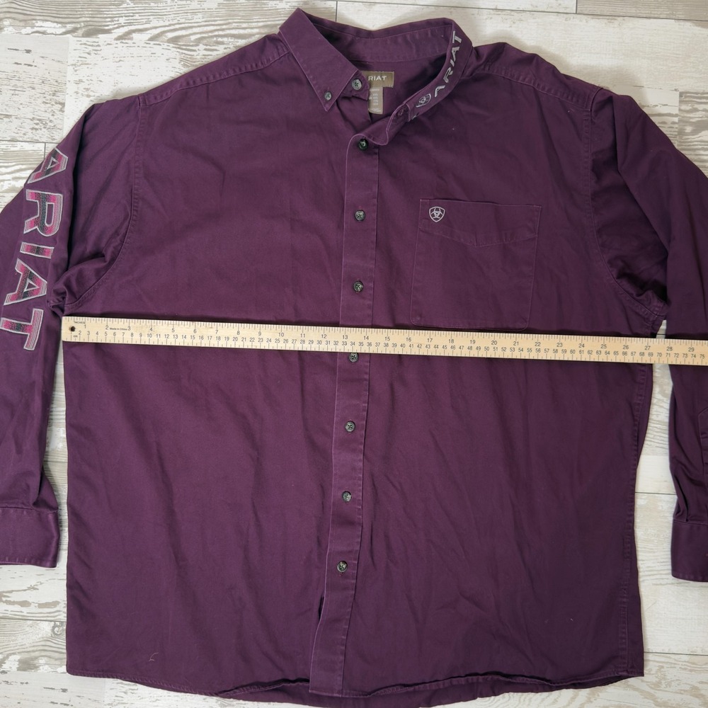 Ariat Shirt Mens 2XL Purple Solid Long Sleeve Twill Button Up Western - Picture 10 of 11